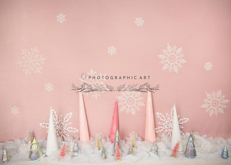 Kate Hiver Rose Scintillant Neige Enfant Toile de fond conçue par Jenna Onyia - Kate Backdrop FR