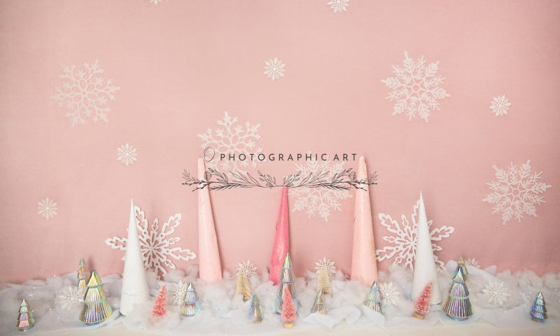 Kate Hiver Rose Scintillant Neige Enfant Toile de fond conçue par Jenna Onyia - Kate Backdrop FR