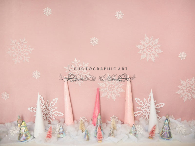 Kate Hiver Rose Scintillant Neige Enfant Toile de fond conçue par Jenna Onyia - Kate Backdrop FR