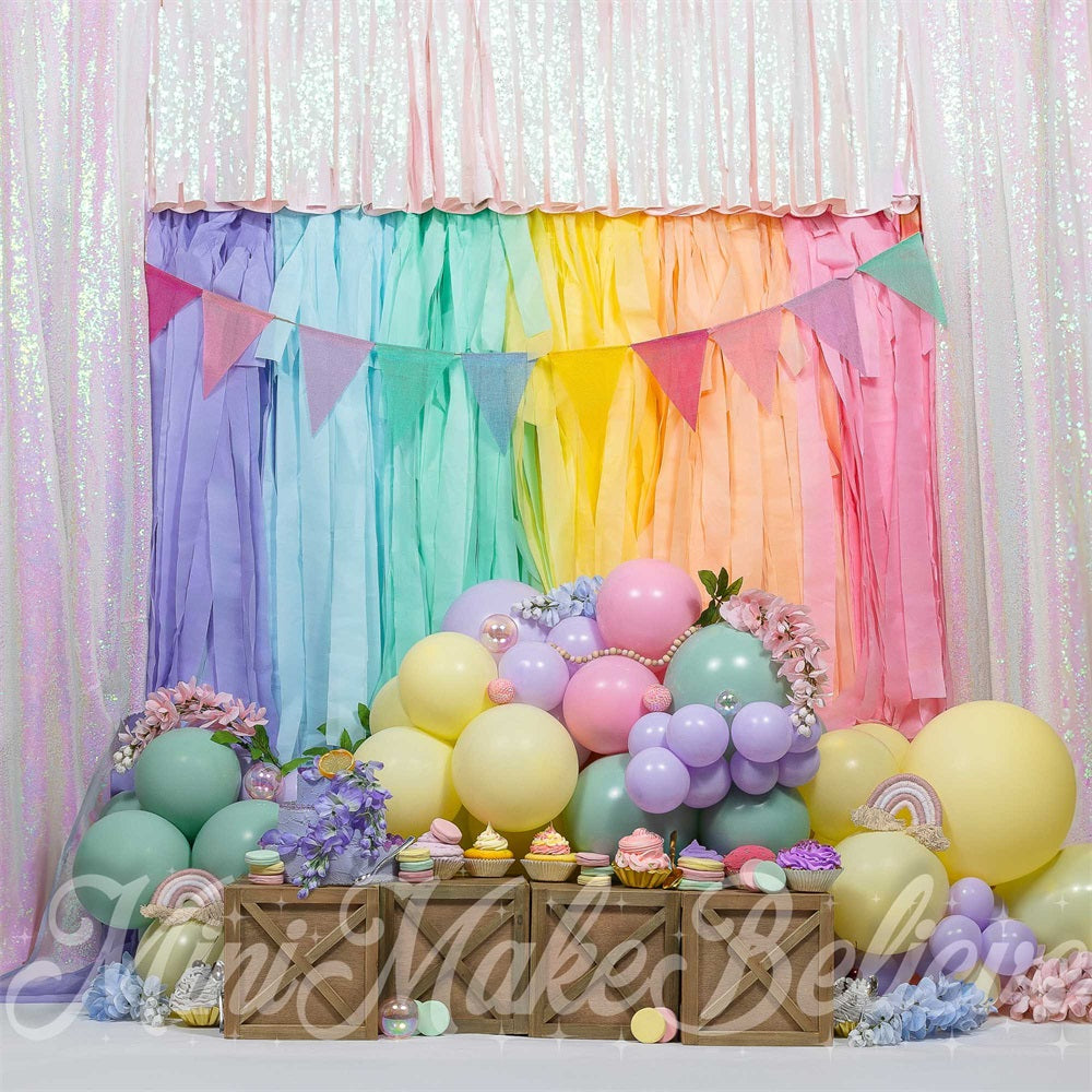 Kate Macaron Anniversaire Fête Ballons Coloré Toile de fond conçue par Mini MakeBelieve - Kate Backdrop FR