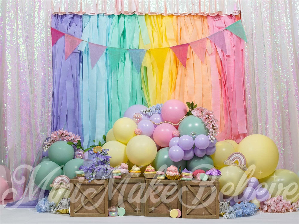 Kate Macaron Anniversaire Fête Ballons Coloré Toile de fond conçue par Mini MakeBelieve - Kate Backdrop FR