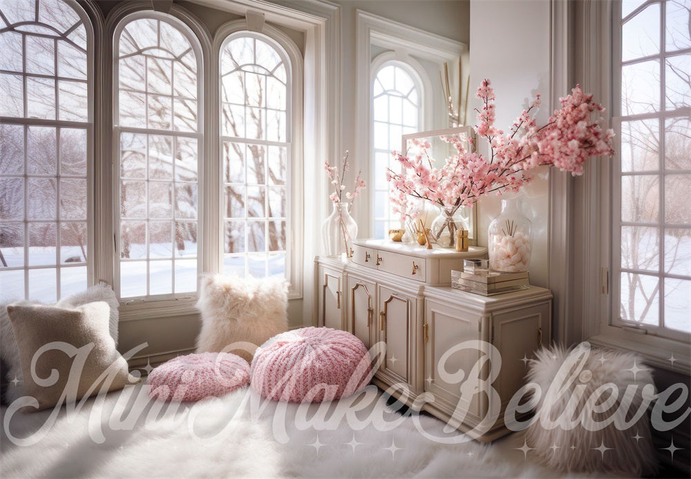 Kate Hiver Confortable Intérieur Fleur rose Toile de fond conçue par Mini MakeBelieve