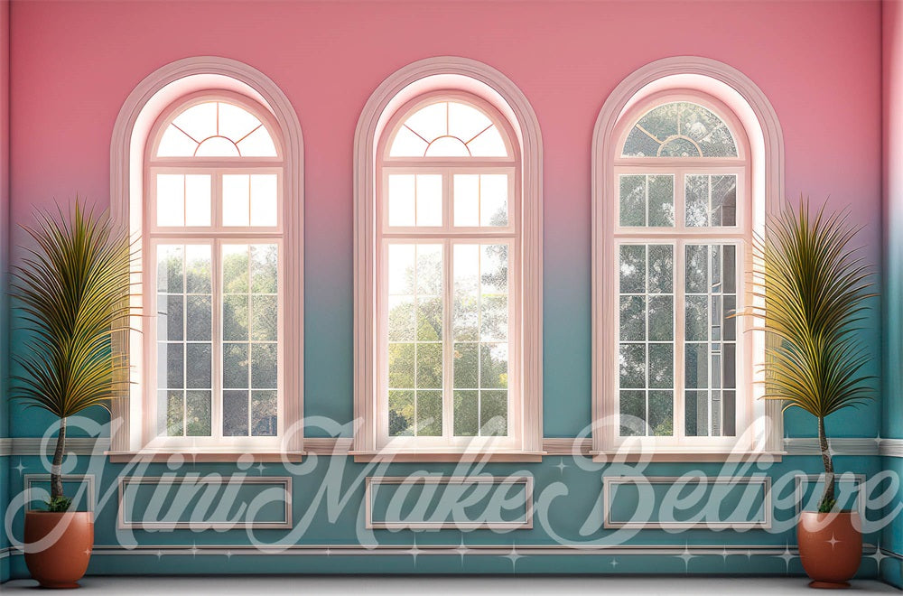 Kate Rose Bleu Été Intérieur Fenêtres Toile de fond conçue par Mini MakeBelieve