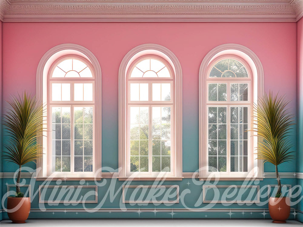 Kate Rose Bleu Été Intérieur Fenêtres Toile de fond conçue par Mini MakeBelieve