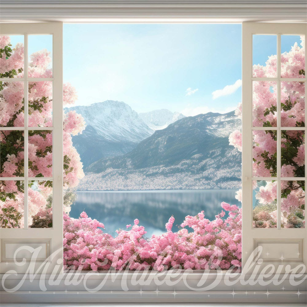 Kate Printemps Pâques Porte Montagnes Fleurs Toile de fond conçue par Mini MakeBelieve - Kate Backdrop FR