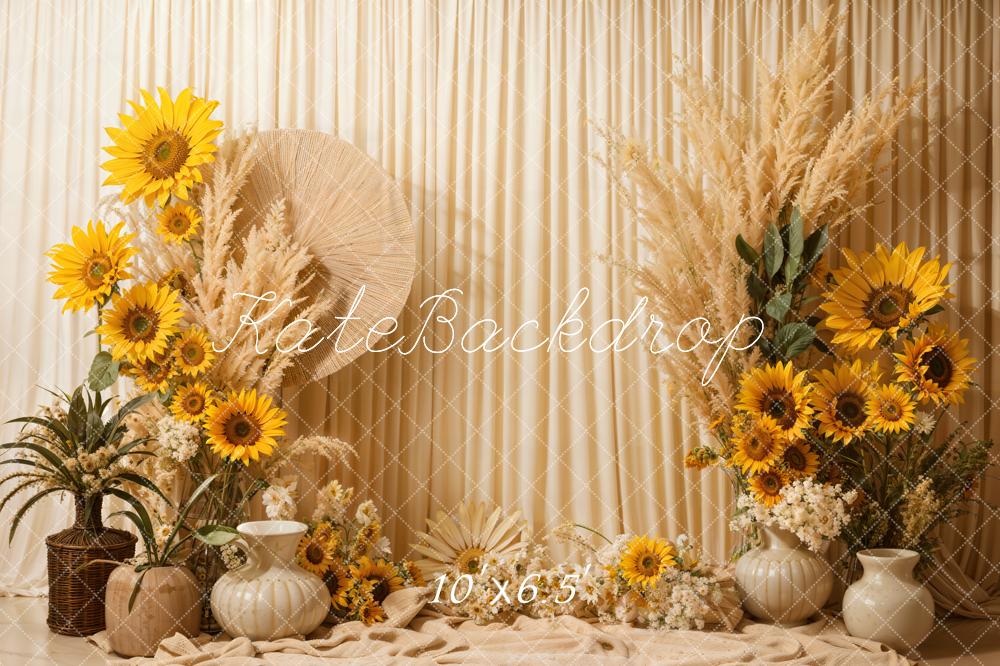 Kate Bohème Été Tournesols Beige Toile de fond conçue par Emetselch - Kate Backdrop FR