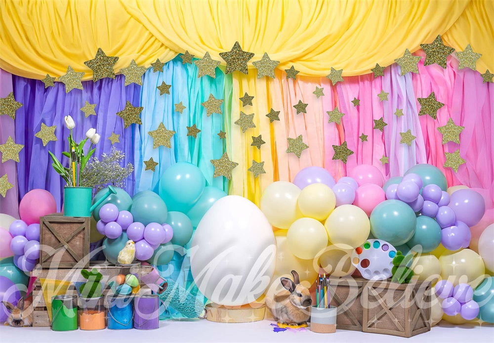 Kate Oeuf de Pâques Peinture Coloré Étoiles Toile de fond conçue par Mini MakeBelieve - Kate Backdrop FR