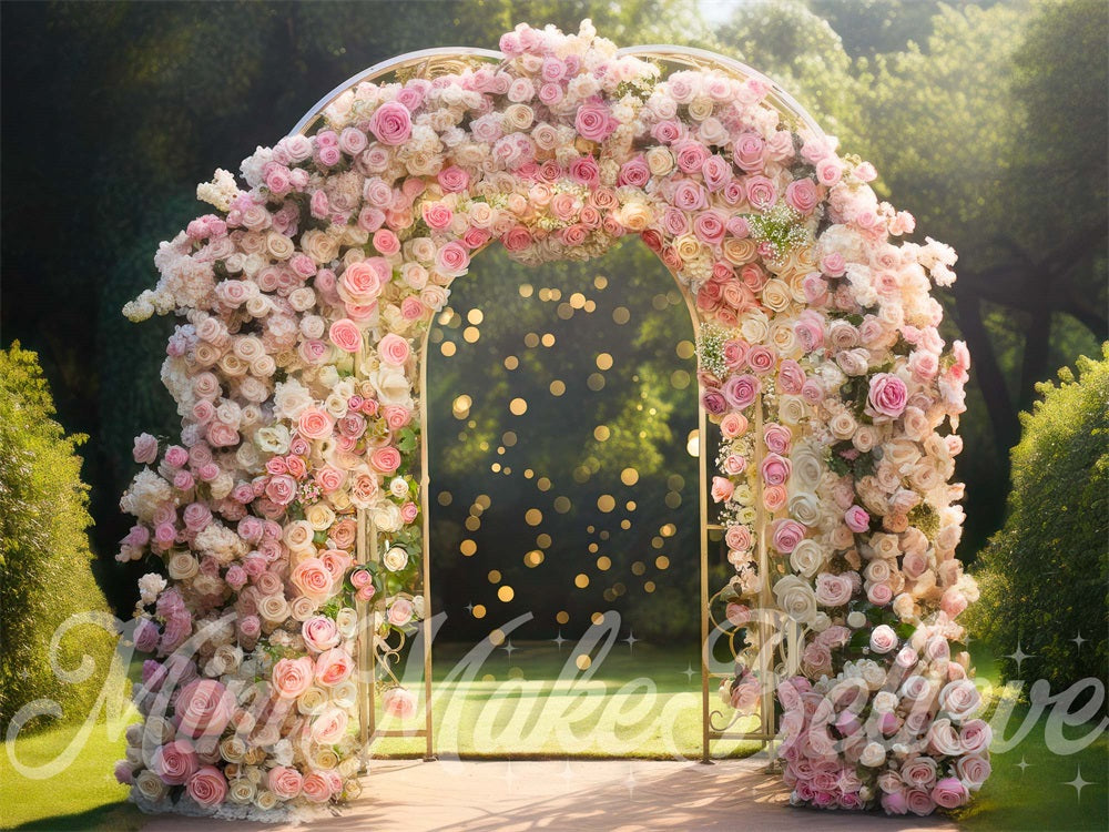 Kate Printemps Arche de Roses Mariage Extérieur Toile de fond conçue par Mini MakeBelieve