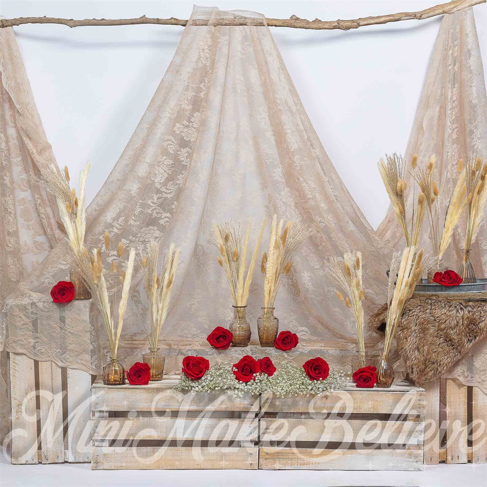 Kate Saint-Valentin Bohème Roses Toile de fond conçue par Mini MakeBelieve - Kate Backdrop FR