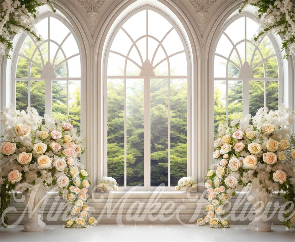 Kate Fleurs Cathédrale Blanc Fenêtres Printemps Toile de fond conçue par Mini MakeBelieve