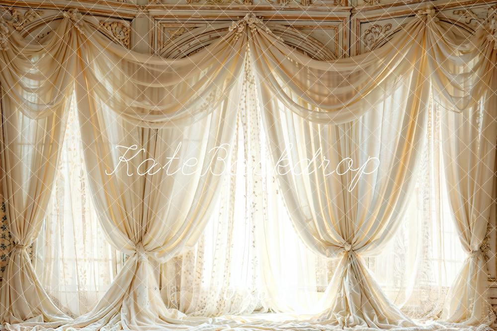 Kate Blanc Vintage Fenêtre en arc Rideaux Toile de fond conçue par Emetselch