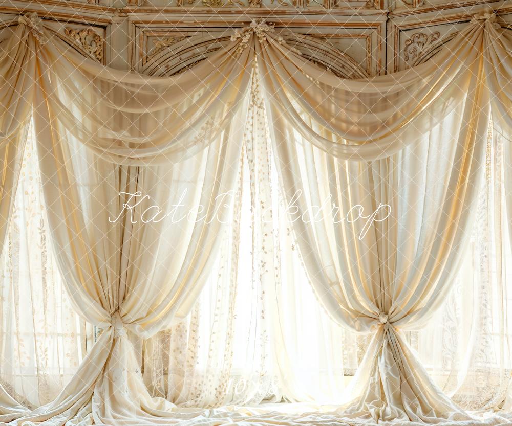 Kate Blanc Vintage Fenêtre en arc Rideaux Toile de fond conçue par Emetselch