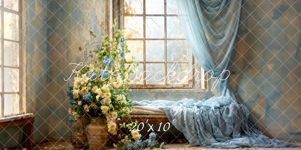 Kate Printemps Bleu Rideaux Fleurs Fenêtres Toile de fond conçue par Emetselch