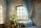 Kate Printemps Bleu Rideaux Fleurs Fenêtres Toile de fond conçue par Emetselch - Kate Backdrop FR