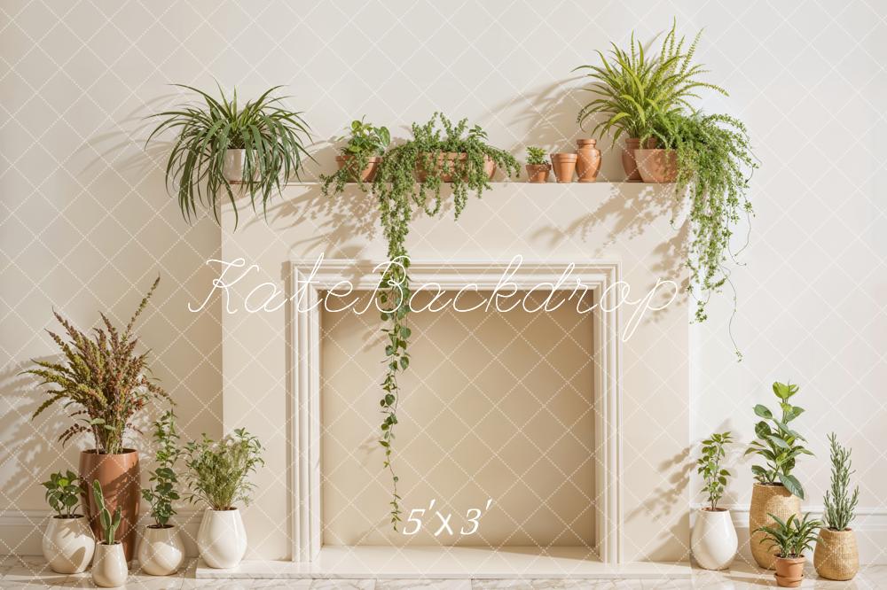 Kate Blanc Cheminée Printemps Verdure Toile de fond conçue par Emetselch - Kate Backdrop FR