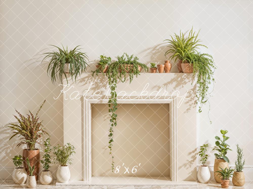 Kate Blanc Cheminée Printemps Verdure Toile de fond conçue par Emetselch - Kate Backdrop FR