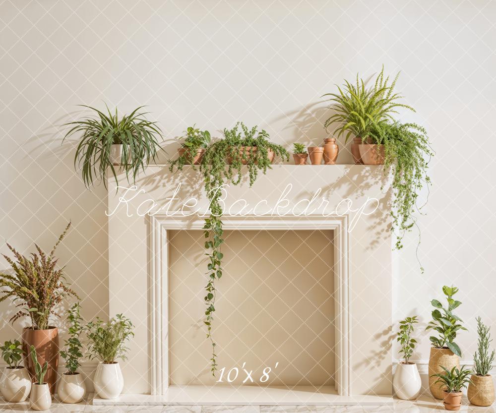 Kate Blanc Cheminée Printemps Verdure Toile de fond conçue par Emetselch - Kate Backdrop FR