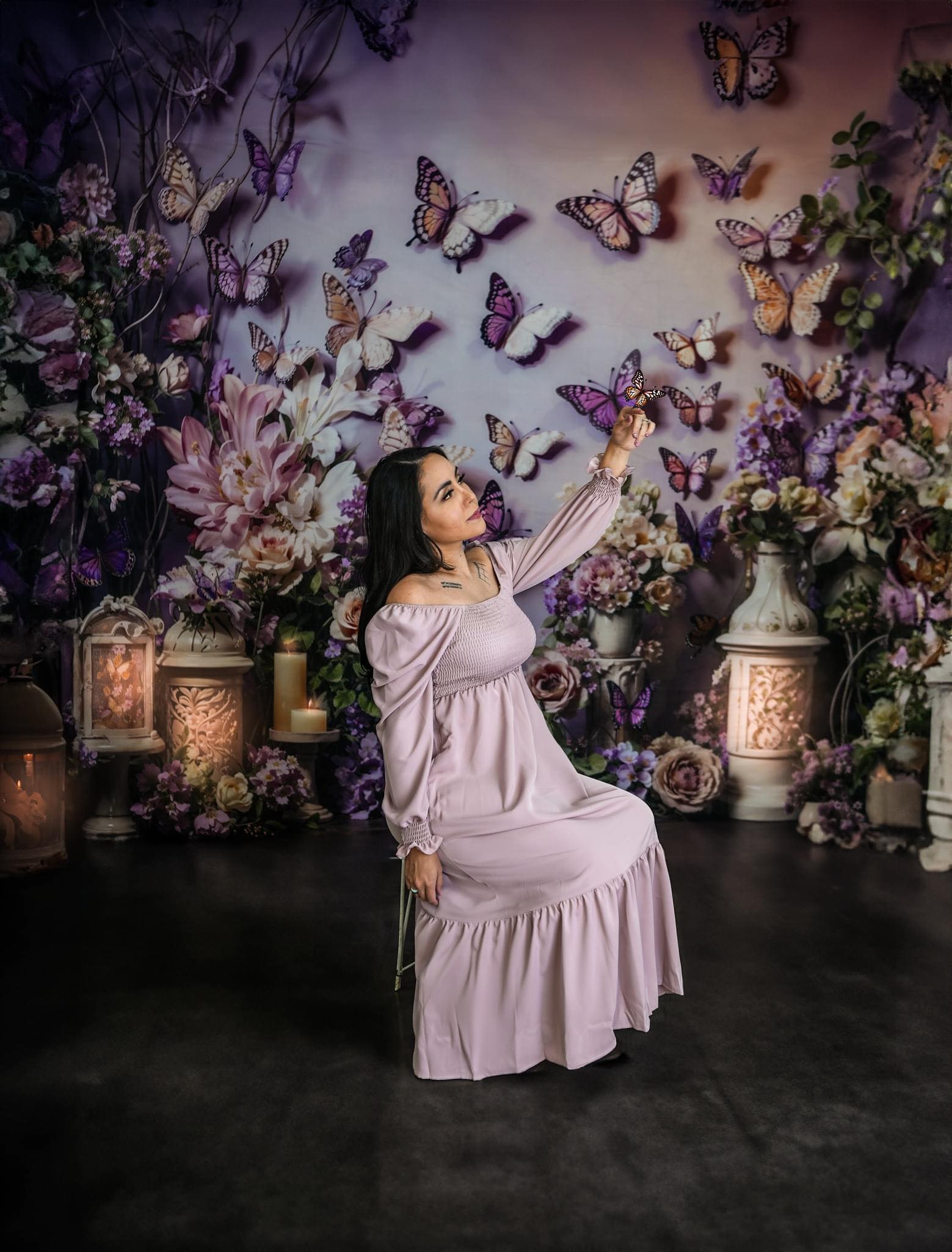 Kate Printemps Rose et Violet Fleurs Papillon Toile de fond conçue par Emetselch - Kate Backdrop FR