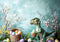 Kate Dinosaure Oeufs de Pâques Bleu Toile de fond conçue par Patty Robert - Kate Backdrop FR