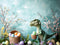 Kate Dinosaure Oeufs de Pâques Bleu Toile de fond conçue par Patty Robert - Kate Backdrop FR