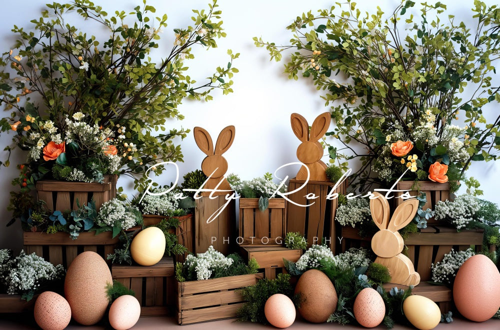 Kate Lapins en bois Pâques Œufs Toile de fond conçue par Patty Robert - Kate Backdrop FR