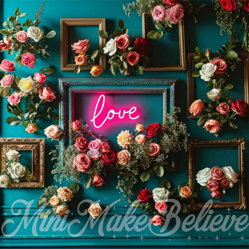 Kate Néon Amour Rose Mur turquoise Toile de fond conçue par Mini MakeBelieve - Kate Backdrop FR