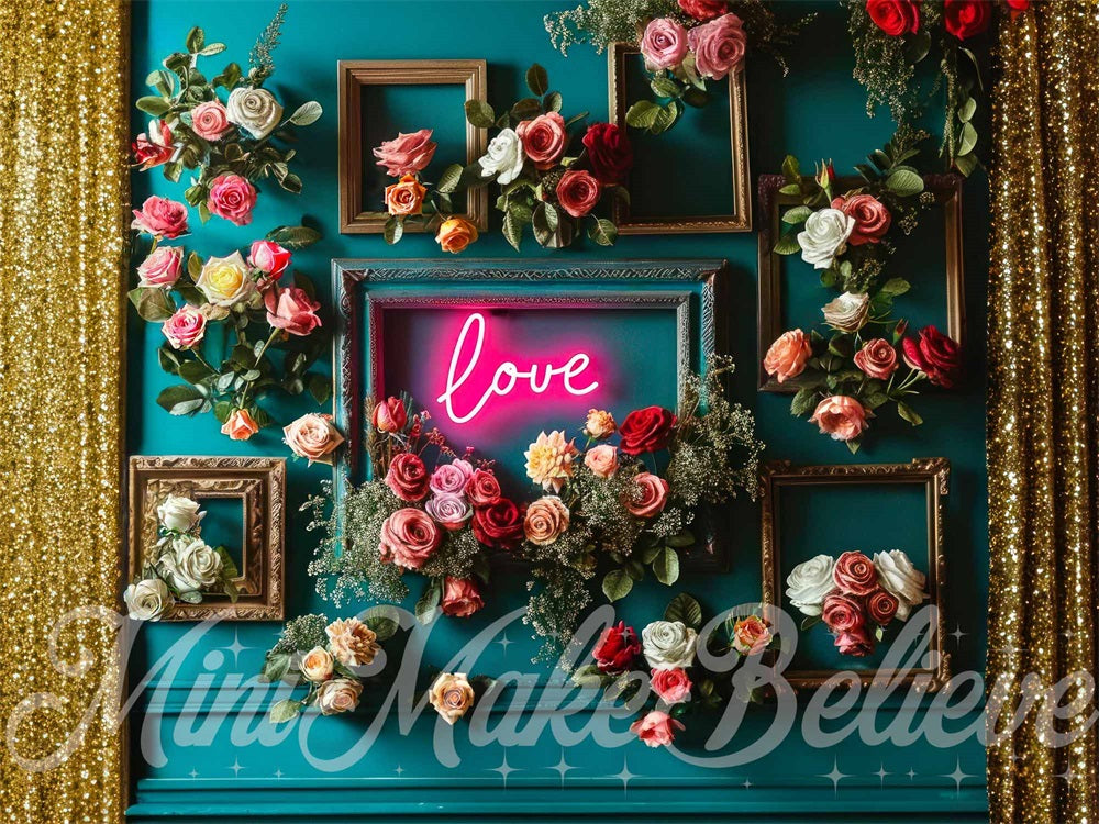 Kate Néon Amour Rose Mur turquoise Toile de fond conçue par Mini MakeBelieve