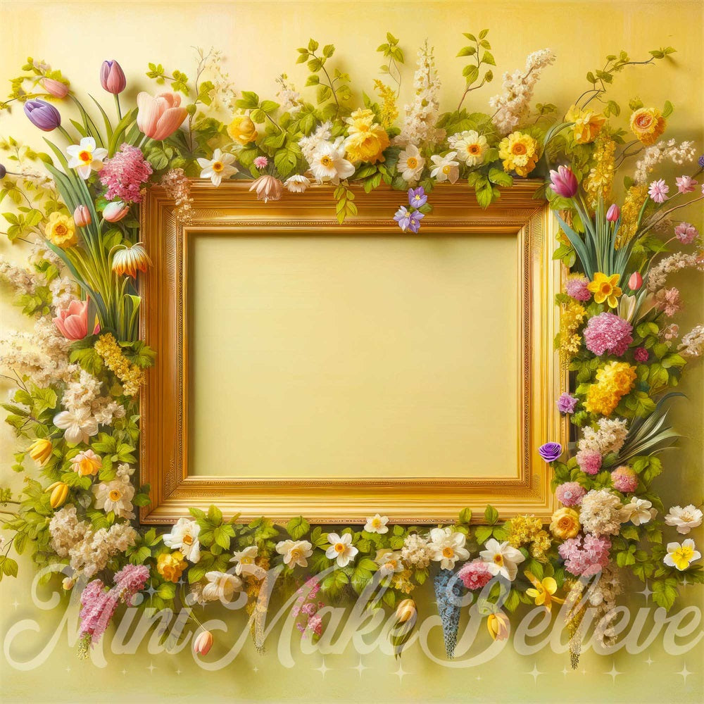 Kate Printemps Cadre Floral Pastel Jaune Toile de fond conçue par Mini MakeBelieve - Kate Backdrop FR
