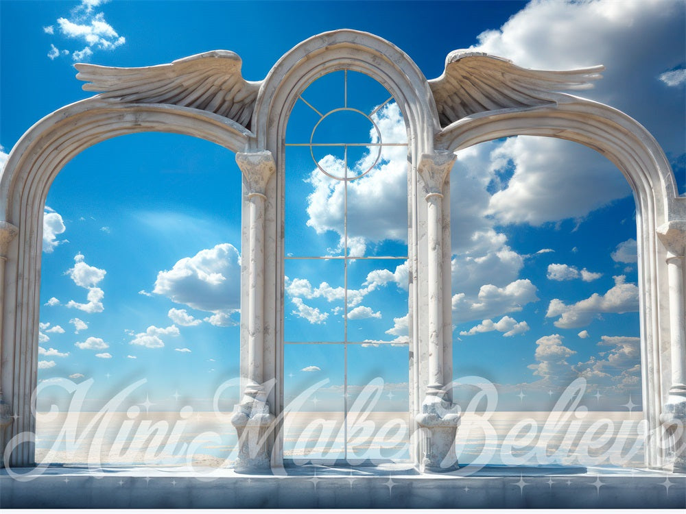 Kate Porte du Paradis Ciel bleu Nuages Toile de fond conçue par Mini MakeBelieve