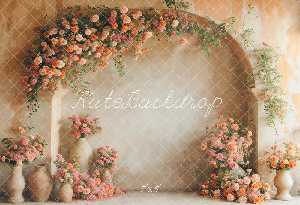 Kate Printemps Fleurs Roses et Oranges Mur en arc Toile de fond conçue par Emetselch