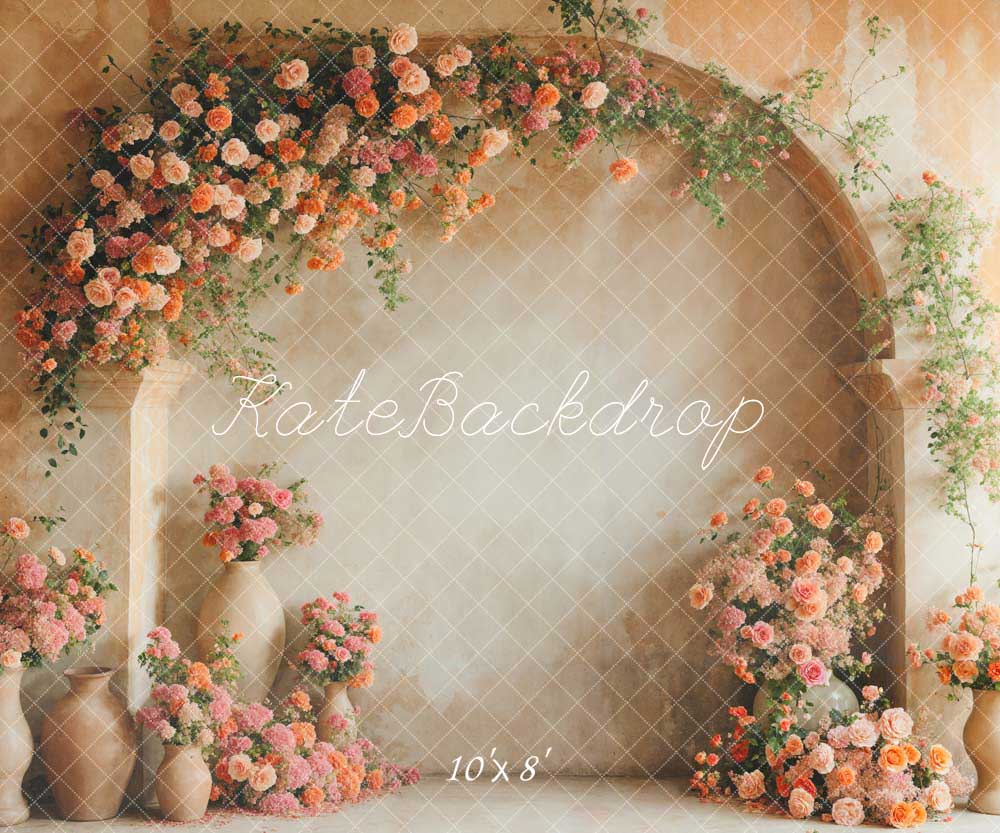 Kate Printemps Fleurs Roses et Oranges Mur en arc Toile de fond conçue par Emetselch