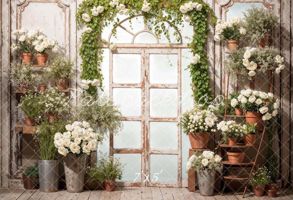 Kate Printemps Fleurs Plantes vertes Porte rétro Toile de fond conçue par Emetselch