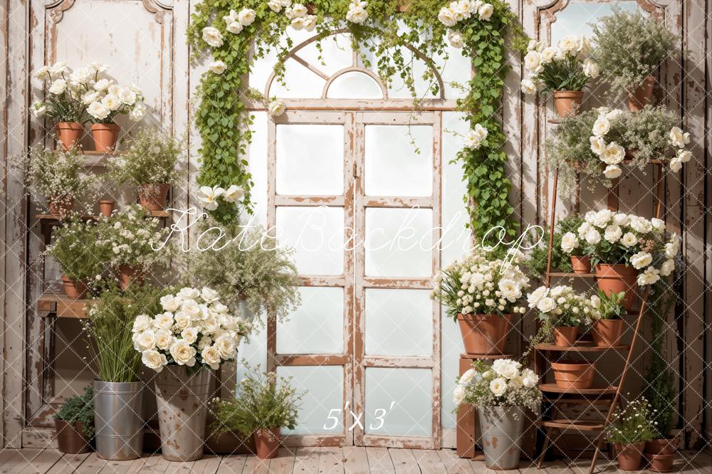 Kate Printemps Fleurs Plantes vertes Porte rétro Toile de fond conçue par Emetselch