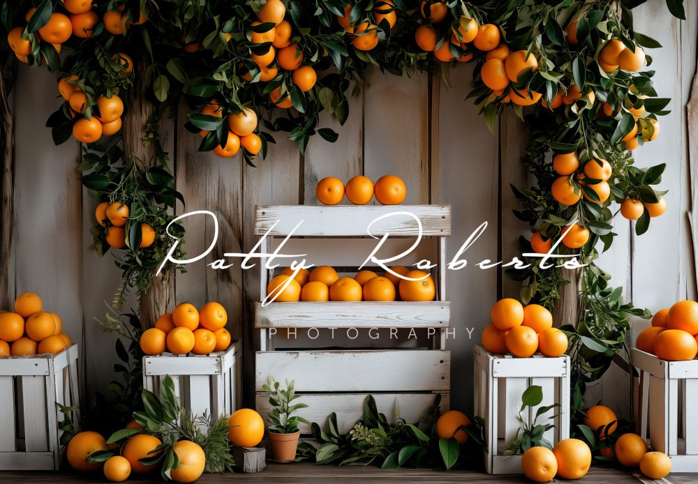 Kate Stand d'oranges Mur en bois Toile de fond conçue par Patty Robert