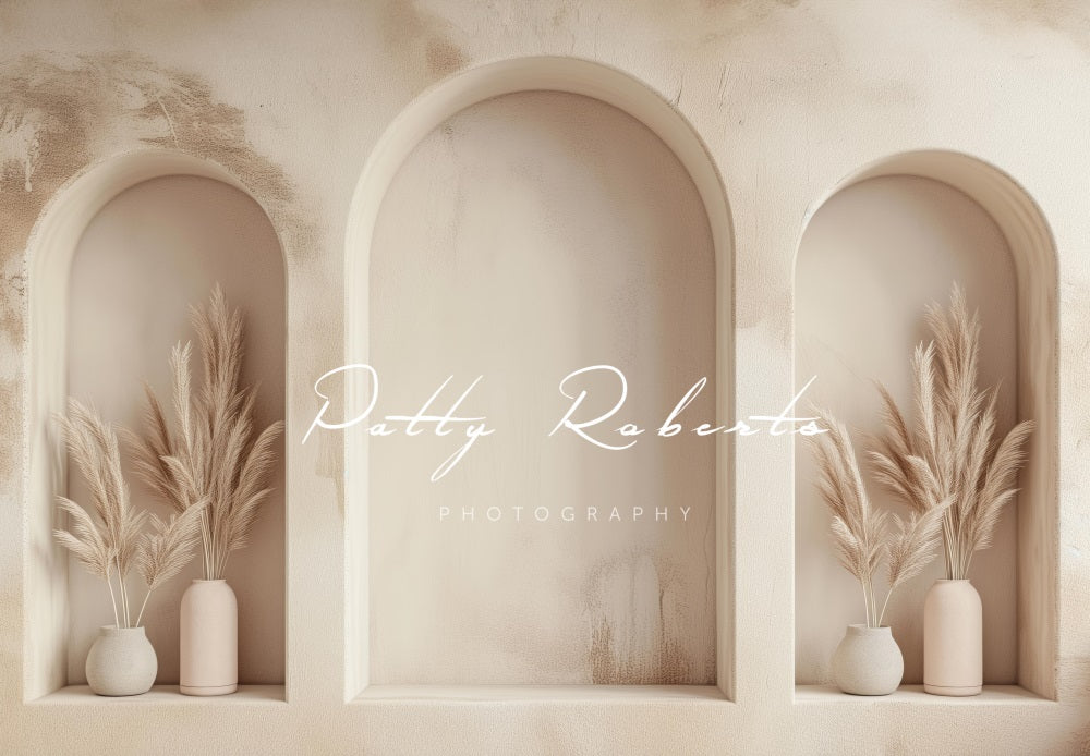 Offres Éclair Kate Beige Mur en arc Bohème Toile de fond conçue par Patty Robert