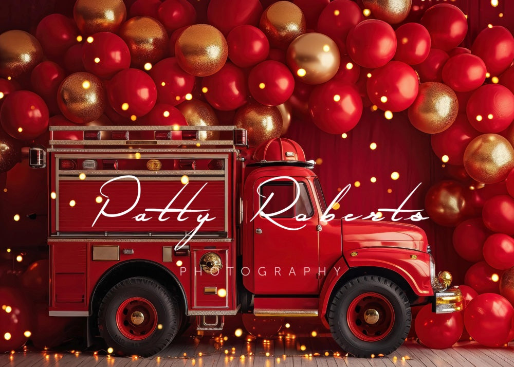 Kate Rouge Camion de pompier Cake smash Toile de fond conçue par Patty Robert - Kate Backdrop FR