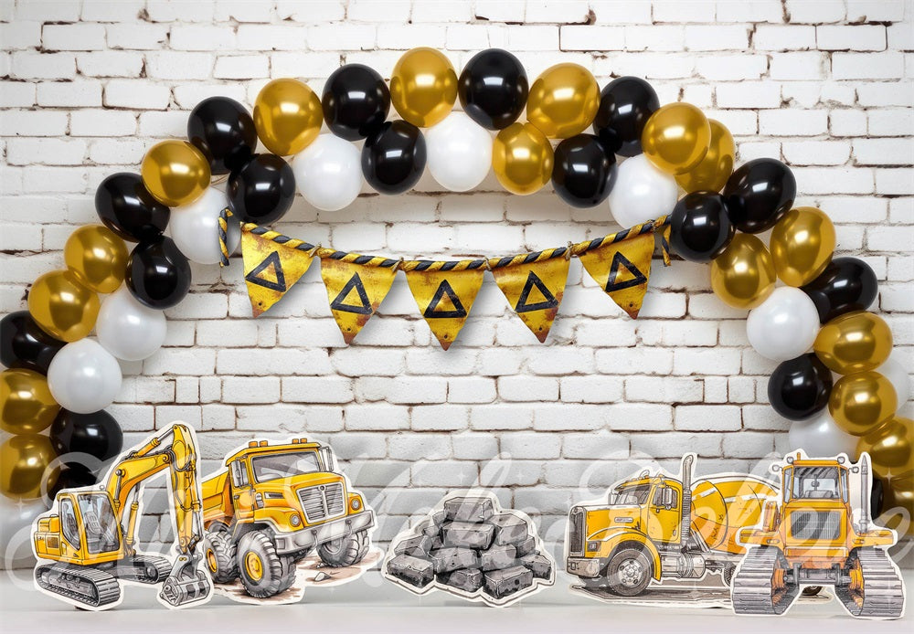 Kate Construction Mur de briques Ballons Toile de fond conçue par Mini MakeBelieve - Kate Backdrop FR