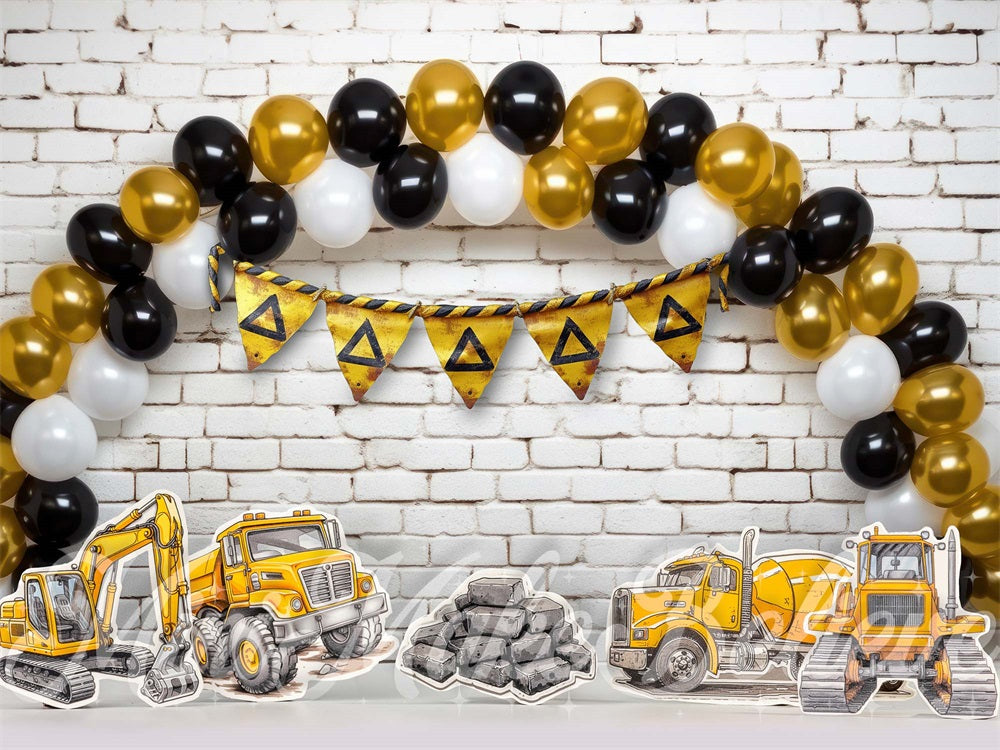Kate Construction Mur de briques Ballons Toile de fond conçue par Mini MakeBelieve - Kate Backdrop FR