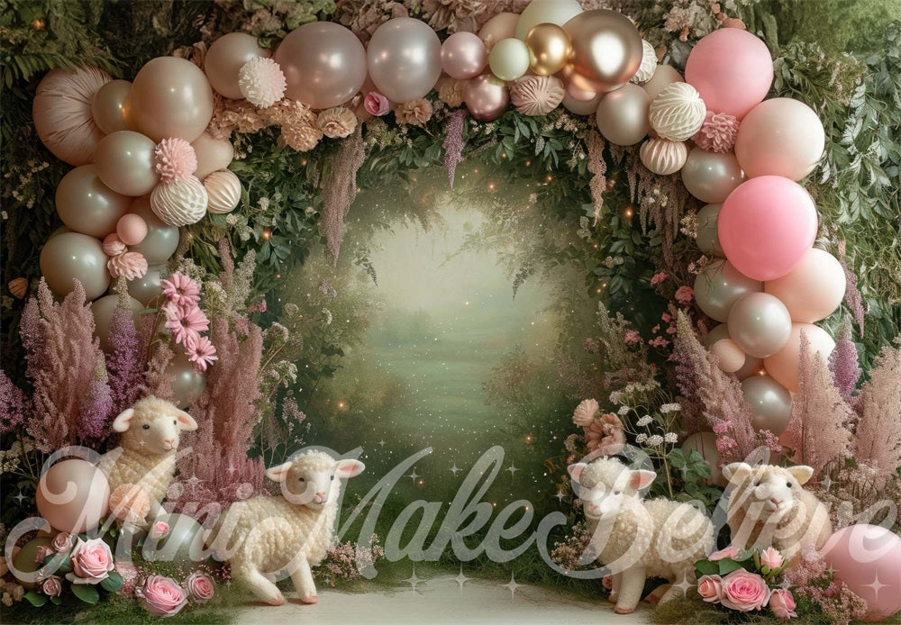 Kate Agneau Arche de ballons Pays des merveilles Toile de fond conçue par Mini MakeBelieve - Kate Backdrop FR