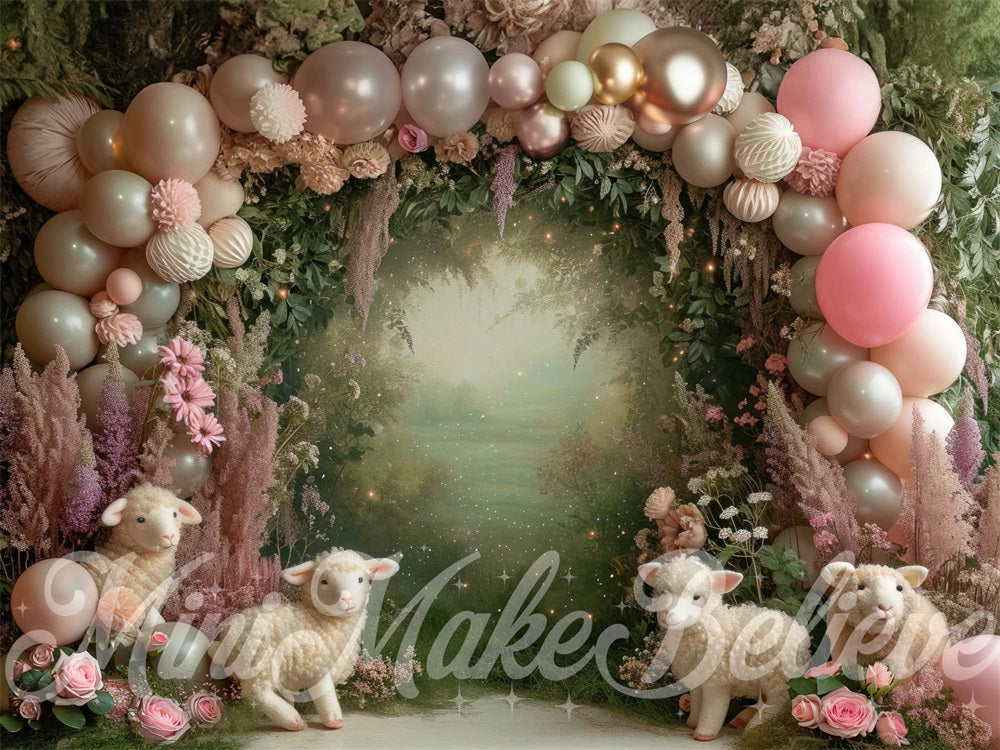 Kate Agneau Arche de ballons Pays des merveilles Toile de fond conçue par Mini MakeBelieve - Kate Backdrop FR