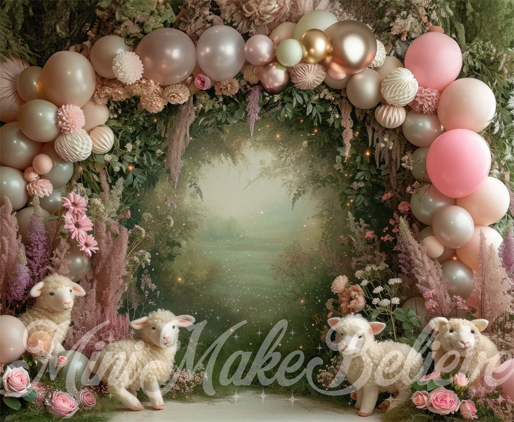 Kate Agneau Arche de ballons Pays des merveilles Toile de fond conçue par Mini MakeBelieve - Kate Backdrop FR