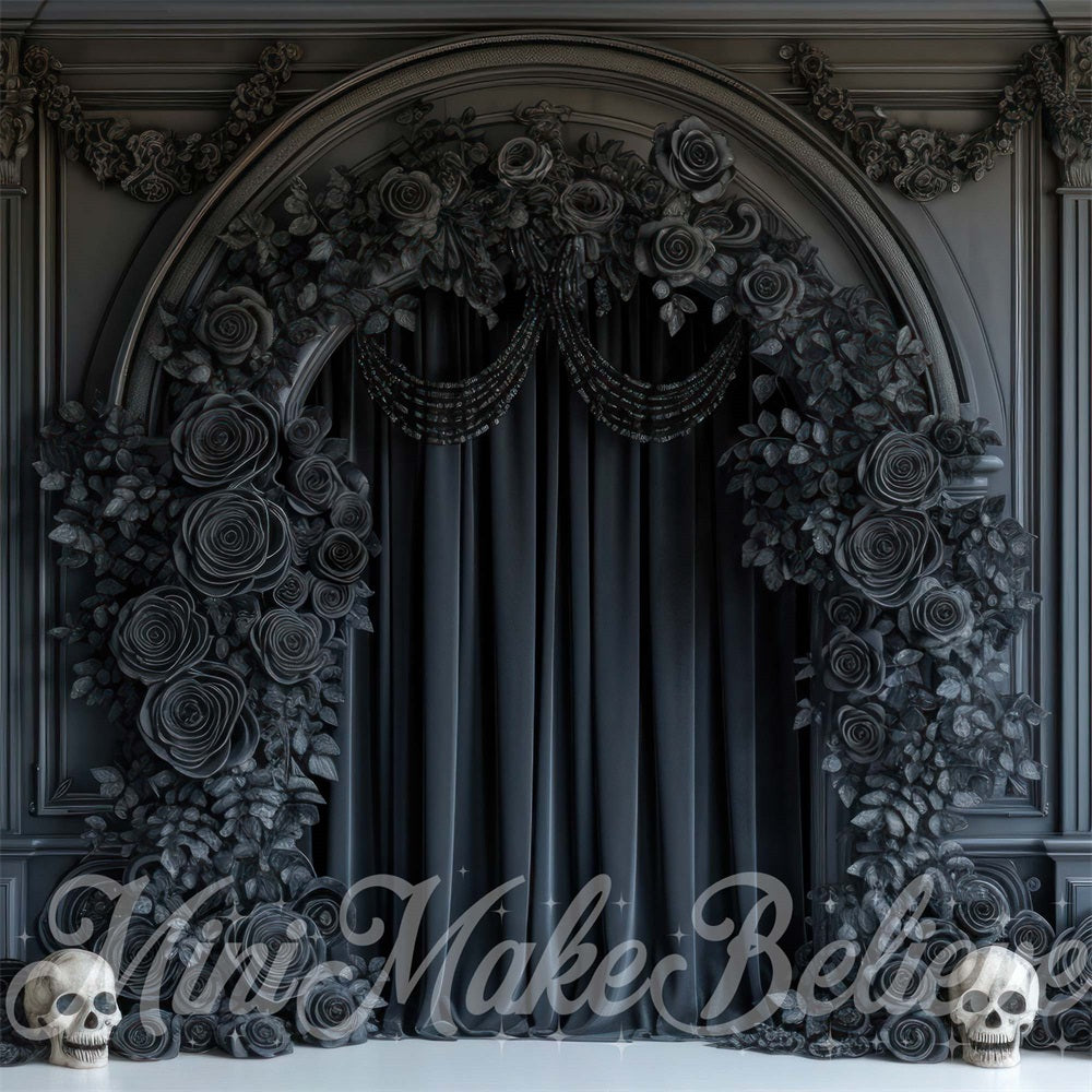 Kate Halloween Rose noire Rideau Mur Arche Toile de fond conçue par Mini MakeBelieve