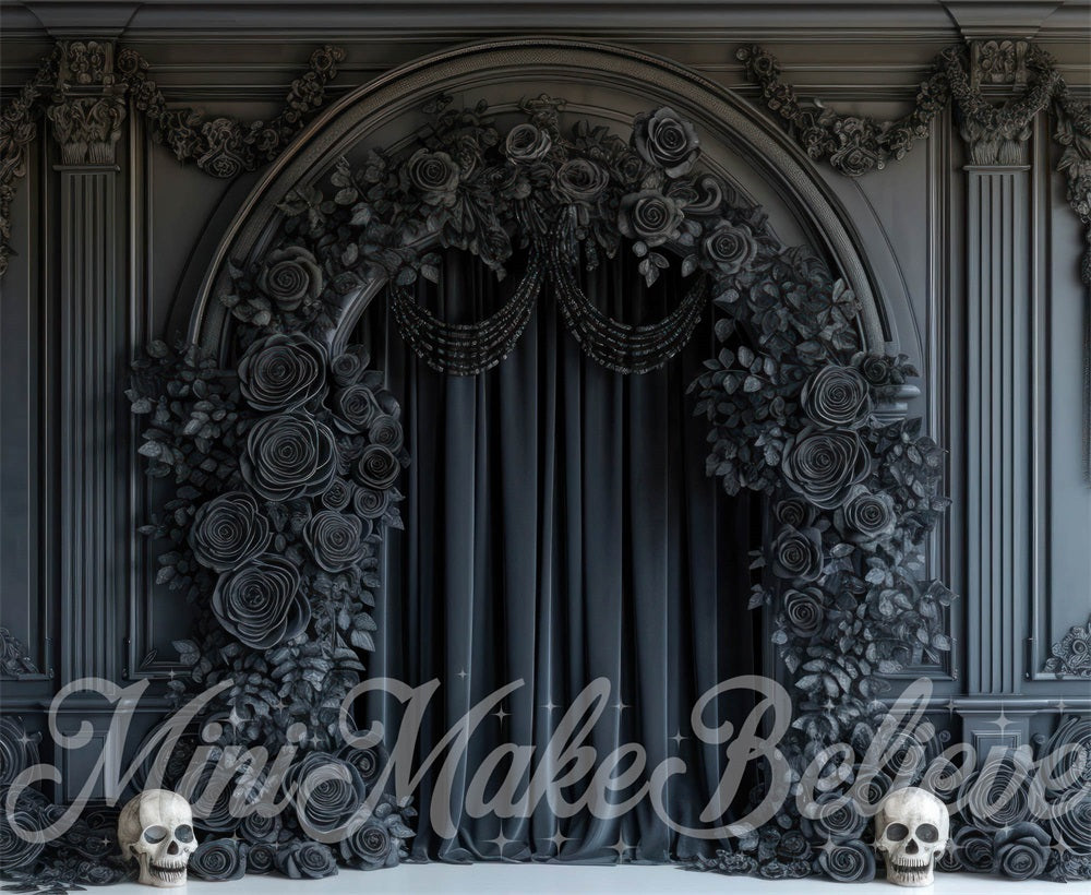 Kate Halloween Rose noire Rideau Mur Arche Toile de fond conçue par Mini MakeBelieve