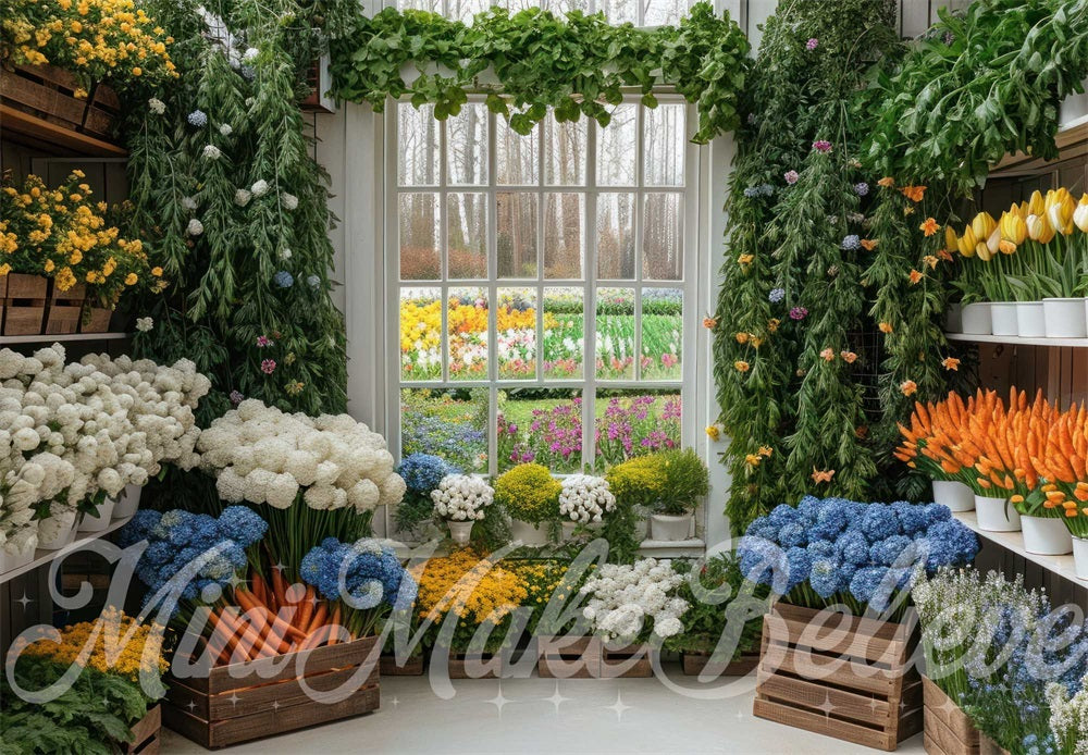 Kate Intérieur Fenêtre Fleurs Plantes Toile de fond conçue par Mini MakeBelieve - Kate Backdrop FR