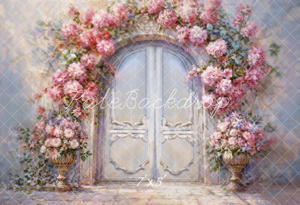 Kate Printemps Fantaisie Fleurs roses Porte en arc Toile de fond conçue par GQ - Kate Backdrop FR