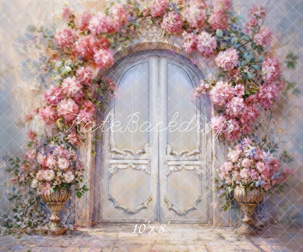 Kate Printemps Fantaisie Fleurs roses Porte en arc Toile de fond conçue par GQ - Kate Backdrop FR