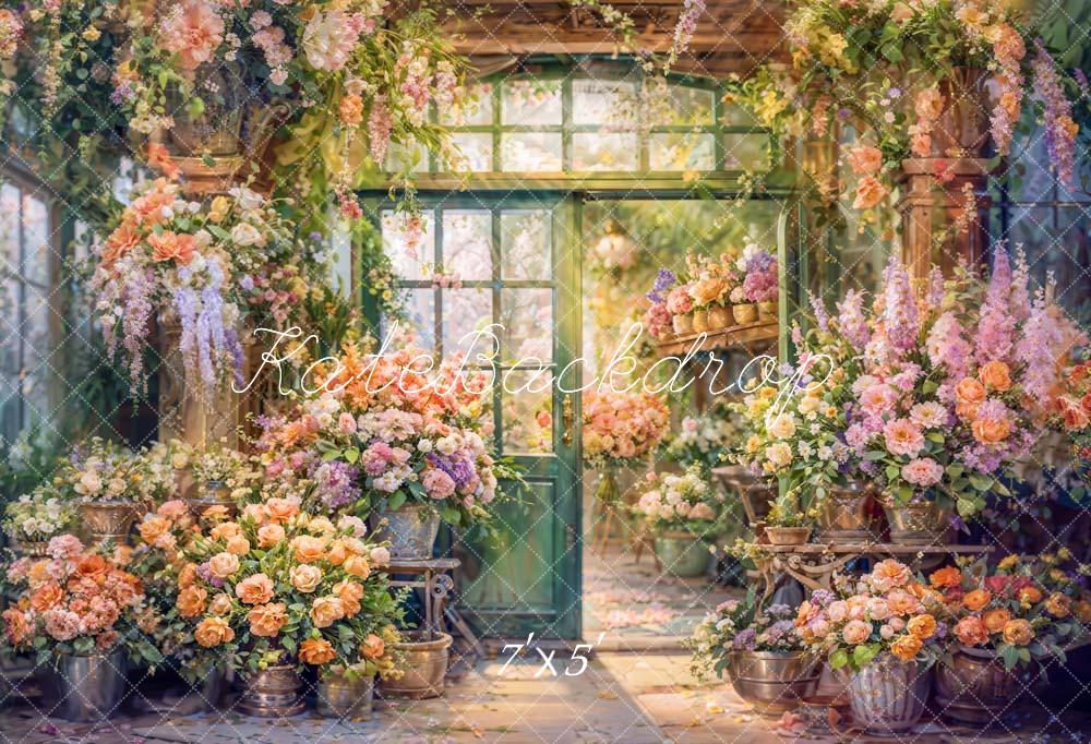 Kate Printemps Fleurs colorées Plantes Vertes Porte Toile de fond conçue par GQ - Kate Backdrop FR