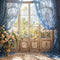 Kate Printemps Rideau bleu Fleurs Fenêtres Toile de fond conçue par Chain Photographie - Kate Backdrop FR