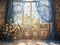 Kate Printemps Rideau bleu Fleurs Fenêtres Toile de fond conçue par Chain Photographie - Kate Backdrop FR
