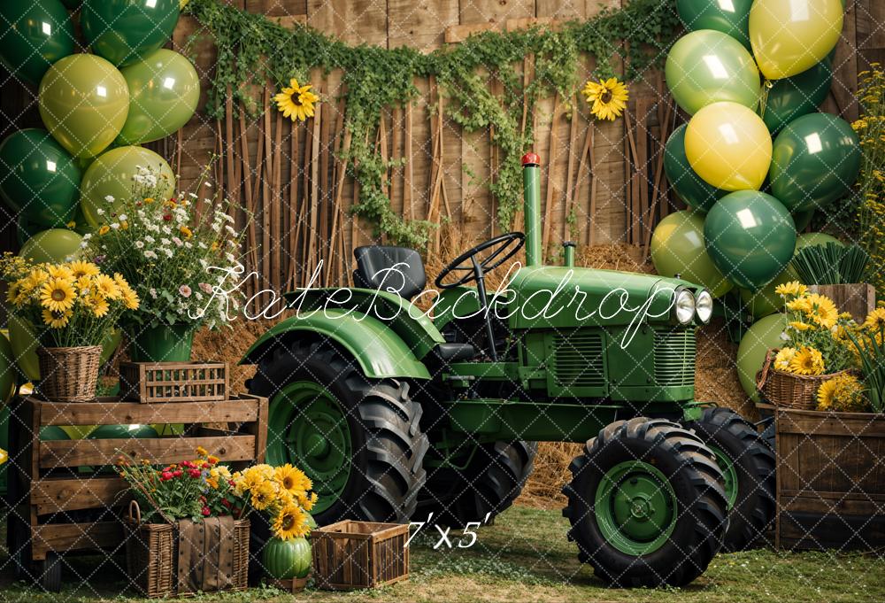 Kate Été Tournesols Vert Ballon Tracteur Toile de fond conçue par Emetselch - Kate Backdrop FR